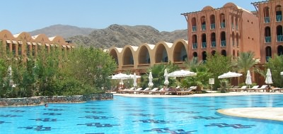 One of three main pools at the Hyatt Regency Taba Heights, Egypt