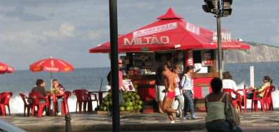 See the sights with a beer in our hand on Copacabana Beach